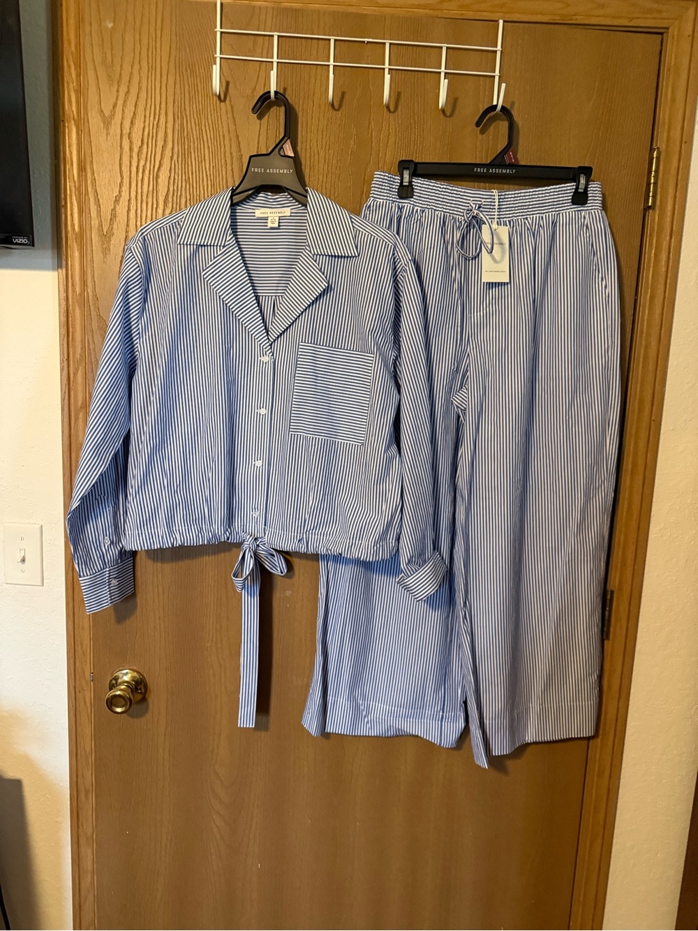 Striped Blue Tie-Hem Pantsuit